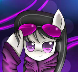 Size: 1300x1200 | Tagged: safe, artist:cyanaeolin, octavia melody, earth pony, pony, g4, bust, clothes, colored pupils, cute, female, glasses, hoodie, mare, portrait, solo, sunglasses, tavibetes