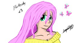 Size: 1024x590 | Tagged: safe, artist:leapinllama, fluttershy, human, g4, female, humanized, simple background, solo, white background