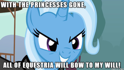 Size: 610x343 | Tagged: safe, trixie, g4, delusion, exploitable meme, image macro, meme, tirek vs everyone meme, trixie vs everyone meme