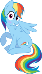 Size: 794x1396 | Tagged: safe, artist:mremerald34, rainbow dash, pegasus, pony, g4, blushing, feather, female, mouth hold, preening, raised hoof, simple background, sitting, solo, transparent background, vector