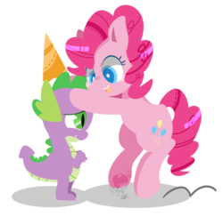 Size: 1893x1851 | Tagged: safe, artist:snow angel, pinkie pie, spike, g4, hat, party hat, pixiv, watermark