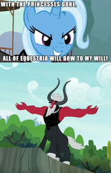 Size: 610x947 | Tagged: safe, lord tirek, trixie, g4, everyone steals tirek's meme, exploitable meme, image macro, lord tirek's outstretched arms, meme, role reversal, tirek vs everyone meme, trixie vs everyone meme