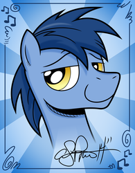 Size: 1920x2462 | Tagged: safe, artist:andypriceart, artist:chainchomp2, blues, noteworthy, earth pony, pony, g4, autograph, high res, male, smiling, solo, stallion, sunburst background, vector