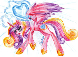 Size: 3333x2455 | Tagged: safe, artist:julunis14, princess cadance, g4, crystal heart, female, high res, solo, traditional art