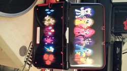 Size: 4128x2322 | Tagged: safe, applejack, fluttershy, pinkie pie, rainbow dash, rarity, twilight sparkle, g4, 3ds xl, cover, mane six, nintendo