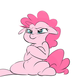 Size: 1000x1000 | Tagged: safe, artist:khorme, pinkie pie, g4, crossed arms, crossed legs, female, floppy ears, pouting, sitting, solo, unamused