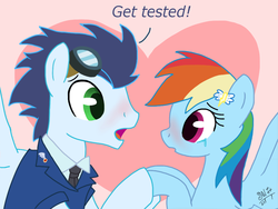 Size: 1024x768 | Tagged: safe, artist:tasticstarlight, edit, rainbow dash, soarin', g4, crying, dialogue, female, heart, holding hooves, male, sexually transmitted disease, ship:soarindash, shipping, straight