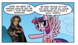 Size: 714x418 | Tagged: safe, edit, idw, twilight sparkle, alicorn, pony, g4, spoiler:comic, spoiler:comic23, female, male, mare, once upon a time, rumplestiltskin, twilight justifies evil meme, twilight sparkle (alicorn)