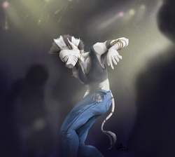 Size: 798x715 | Tagged: safe, artist:adolphbartels, zecora, zebra, anthro, g4, armpits, concert, crowd, dancing, jewelry, lineless, nightclub