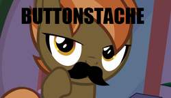 Size: 812x464 | Tagged: safe, button mash, earth pony, button's adventures, g4, colt, facial hair, foal, image macro, male, meme, moustache