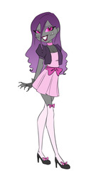 Size: 639x1180 | Tagged: safe, artist:carnifex, oc, oc only, oc:miasma, changeling, changeling queen, equestria girls, g4, changeling oc, changeling queen oc, clothes, female, high heels, humanized, piercing, purple changeling, shoes, skinny, thin