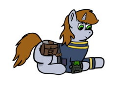 Size: 1600x1200 | Tagged: safe, oc, oc only, oc:littlepip, pony, unicorn, fallout equestria, clothes, fanfic, fanfic art, female, hooves, horn, jumpsuit, mare, pipbuck, saddle bag, simple background, solo, transparent background, vault suit