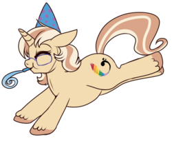 Size: 579x475 | Tagged: safe, artist:lulubell, oc, oc only, oc:lulubell, hat, party hat, party horn, simple background, solo, transparent background