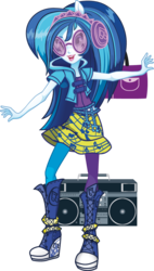Size: 582x1024 | Tagged: safe, dj pon-3, vinyl scratch, equestria girls, g4, my little pony equestria girls: rainbow rocks, official, boombox, box art, eared humanization, female, humanized, ponied up, pony ears, simple background, solo, transparent background