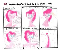 Size: 960x790 | Tagged: safe, pinkie pie, g4, blah blah blah, blushing, cute, diapinkes, doing loving things, eyes closed, female, floating heart, heart, looking at you, meme, no pupils, petting, solo, traditional art, waifu