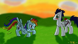 Size: 1191x670 | Tagged: safe, artist:thunderelemental, rainbow dash, soarin', g4, blushing, female, male, old cutie mark, rose, ship:soarindash, shipping, straight