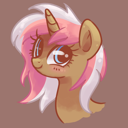 Size: 1800x1800 | Tagged: safe, artist:kinkypinkie, oc, oc only, oc:softie swirl, pony, unicorn, portrait, smiling, solo