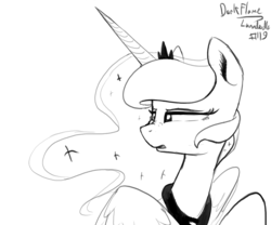 Size: 1280x1067 | Tagged: safe, artist:darkflame75, princess luna, lunadoodle, g4, disgusted, female, monochrome, solo