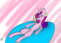 Size: 2700x1909 | Tagged: safe, artist:gustav tremendous, princess cadance, pony, g4, abstract background, female, lying down, mare, on back, solo