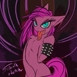 Size: 1024x1024 | Tagged: safe, artist:foldeath, pinkie pie, g4, female, long tongue, metal, pinkamena diane pie, solo, tongue out, tongue piercing