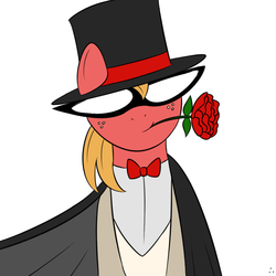 Size: 800x800 | Tagged: artist needed, safe, big macintosh, earth pony, pony, g4, clothes, flower, hat, male, rose, sailor moon (series), solo, stallion, tuxedo mask