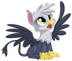 Size: 851x719 | Tagged: safe, artist:hioshiru, oc, oc only, griffon, cute, simple background, sitting, solo, spread wings, transparent background