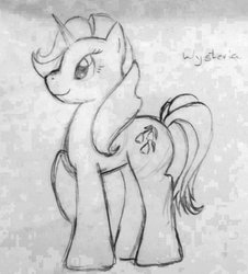 Size: 1024x1135 | Tagged: safe, artist:dragospirit, wysteria, earth pony, pony, g3, female, monochrome, pixelated, solo, traditional art