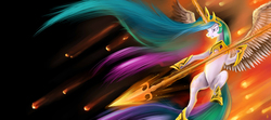 Size: 1800x800 | Tagged: safe, artist:nightshroud, princess celestia, g4, badass, female, solo, spear, warrior celestia