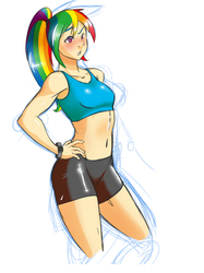 Size: 1698x2266 | Tagged: safe, artist:the-unicorn-lord, rainbow dash, human, g4, clothes, compression shorts, humanized, ponytail, solo