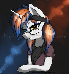 Size: 1500x1600 | Tagged: safe, artist:ho7y5hoxx, oc, oc only, oc:rayliath, pony, unicorn, abstract background, commission, glasses, heterochromia, portrait, rayliath, solo