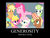 Size: 1600x1200 | Tagged: safe, artist:dowlphin, screencap, applejack, cherry berry, meadow song, minty green, pinkie pie, rarity, sunshower raindrops, twinkleshine, equestria games, g4, demotivational poster, generosity, meme, popcorn