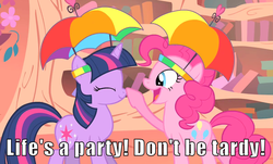 Size: 1191x720 | Tagged: safe, artist:dowlphin, pinkie pie, twilight sparkle, g4, boop, hat, umbrella hat