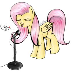 Size: 1000x1000 | Tagged: safe, artist:finalaspex, fluttershy, pegasus, pony, g4, female, mare, microphone, simple background, singing, solo, transparent background, yay