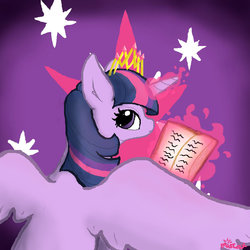 Size: 894x894 | Tagged: safe, artist:miscat, twilight sparkle, alicorn, pony, g4, book, female, mare, new crown, pixiv, solo, twilight sparkle (alicorn)
