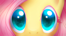 Size: 900x493 | Tagged: safe, artist:nekiw, part of a set, fluttershy, pegasus, pony, g4, close-up, colored eyelashes, colored pupils, cute, cutie mark, eyelashes, eyes, female, looking at you, mare, shyabetes, signature, solo, wingding eyes