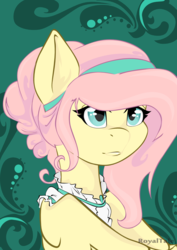 Size: 1000x1414 | Tagged: safe, artist:royaltale, fluttershy, anthro, g4, alternate hairstyle, clothes, female, solo