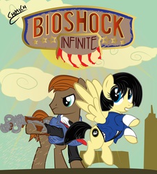 Size: 2211x2441 | Tagged: safe, artist:chiimich, pony, bioshock, bioshock infinite, booker dewitt, crossover, elizabeth comstock, high res, ponified, title screen