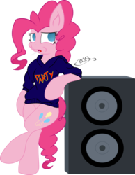 Size: 788x1013 | Tagged: safe, artist:cyanyeh, artist:midnightblitzz, pinkie pie, g4, clothes, cute, female, hoodie, lollipop, simple background, solo, speaker, transparent background, vector