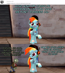 Size: 1024x1144 | Tagged: safe, artist:php74, rainbow dash, zombie, g4, 3d, ask, crossover, gmod, plants vs zombies, pony fortress 2, rainbow scout, team fortress 2, tumblr