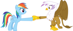 Size: 9091x3856 | Tagged: safe, artist:tomfraggle, gilda, rainbow dash, griffon, pegasus, pony, g4, duo, female, hoofbump, mare, simple background, transparent background, vector