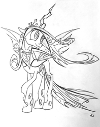 Size: 1820x2312 | Tagged: dead source, safe, artist:uminanimu, queen chrysalis, g4, monochrome