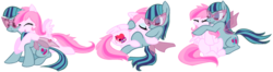 Size: 2224x590 | Tagged: source needed, safe, artist:pdorothynics, sonata dusk, oc, oc:dorothy, pony, equestria girls, g4, my little pony equestria girls: rainbow rocks, canon x oc, couple, cuddling, equestria girls ponified, female, glasses, kissing, lesbian, ponified, shipping, simple background, snuggling, transparent background