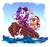 Size: 950x900 | Tagged: safe, artist:whitediamonds, applejack, rarity, earth pony, pony, unicorn, rarijack daily, g4, boat, clothes, duo, duo female, ear piercing, earring, female, hat, horn, international talk like a pirate day, jewelry, lesbian, mare, open mouth, piercing, pirate, pointing, rowboat, ship:rarijack, shipping, smiling, sword, talk like a pirate day, weapon