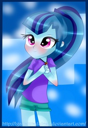 Size: 5000x7286 | Tagged: safe, artist:vixelzf, sonata dusk, equestria girls, g4, my little pony equestria girls: rainbow rocks, absurd resolution, blushing, clothes, cute, female, shorts, smiling, solo, sonatabetes