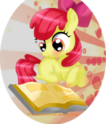 Size: 1024x1192 | Tagged: dead source, safe, artist:vixelzf, apple bloom, g4, adorabloom, book, cute, female, lying down, reading, solo