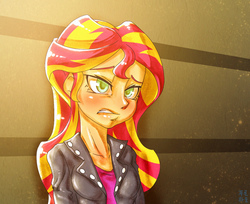 Size: 1300x1062 | Tagged: safe, artist:mrs1989, sunset shimmer, equestria girls, g4, my little pony equestria girls: rainbow rocks, female, scene interpretation, solo