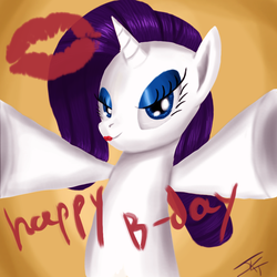 Size: 800x800 | Tagged: dead source, safe, artist:jeki, rarity, pony, unicorn, g4, female, happy birthday, kiss mark, lipstick, mare, selfie, solo