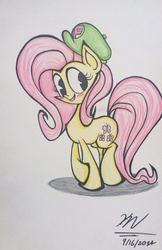 Size: 1536x2377 | Tagged: safe, artist:pelate, fluttershy, g4, female, hat, smiling, solo, traditional art