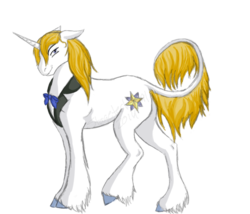 Size: 965x827 | Tagged: safe, artist:stagetechyart, prince blueblood, classical unicorn, g4, bowtie, floppy ears, horn, leonine tail, looking at you, male, simple background, smirk, solo, stallion, transparent background, unshorn fetlocks