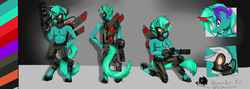 Size: 2800x1000 | Tagged: safe, artist:rakaziro, oc, oc only, oc:kyo, cyborg, unicorn, anthro, cyberpunk, edgy, fake alicorn, goggles, mask, wings